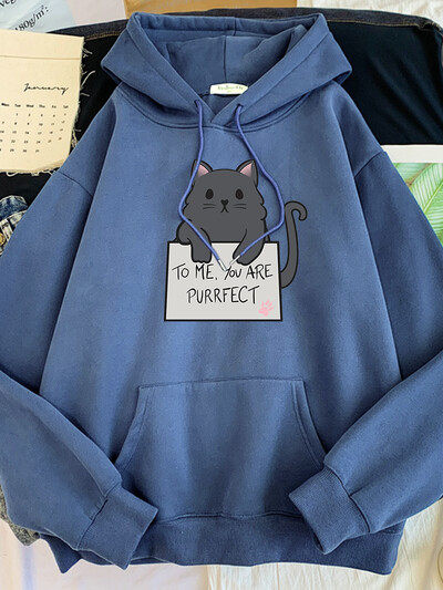 kass Minu jaoks oled sa purrfect muster kirjaga trükitud Pusa naiste kawaii oversize O-kaelusega dressipluus hubane avar emane armas Tracksui