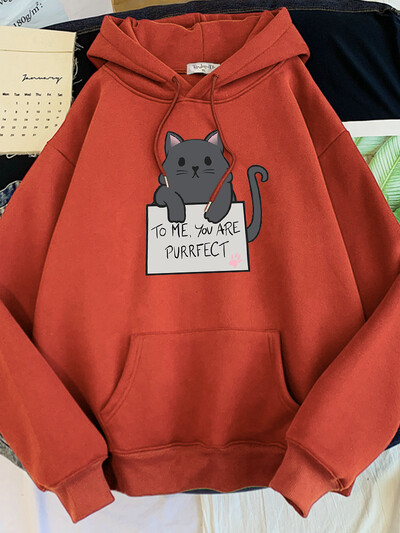kass Minu jaoks oled sa purrfect muster kirjaga trükitud Pusa naiste kawaii oversize O-kaelusega dressipluus hubane avar emane armas Tracksui