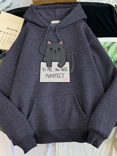 kass Minu jaoks oled sa purrfect muster kirjaga trükitud Pusa naiste kawaii oversize O-kaelusega dressipluus hubane avar emane armas Tracksui