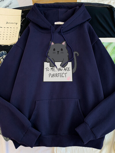 kass Minu jaoks oled sa purrfect muster kirjaga trükitud Pusa naiste kawaii oversize O-kaelusega dressipluus hubane avar emane armas Tracksui