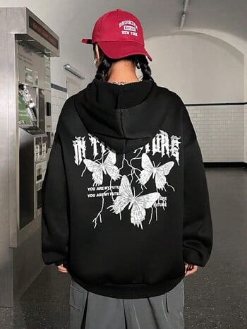 In The Futrte Three Butterflies Γυναικεία κουκούλα Harajuku Fleece Hoodies Μόδα Crewneck Φούτερ Φθινοπωρινά Oversize Streetwear Γυναικεία