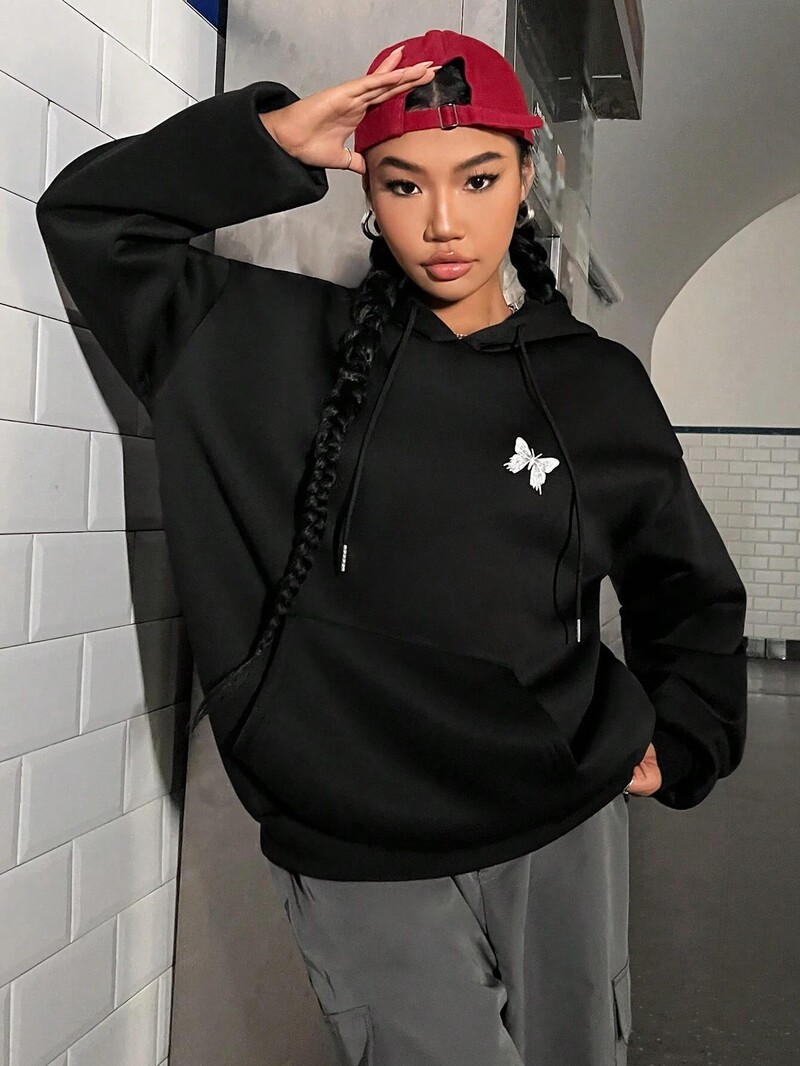 Dámska mikina s kapucňou Tri motýle Harajuku Fleece s kapucňou, módna mikina s okrúhlym výstrihom, jesenná nadrozmerná streetwearová mikina pre ženy