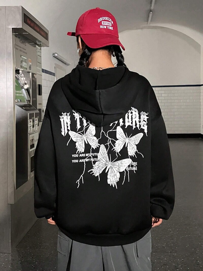 Dámska mikina s kapucňou Tri motýle Harajuku Fleece s kapucňou, módna mikina s okrúhlym výstrihom, jesenná nadrozmerná streetwearová mikina pre ženy