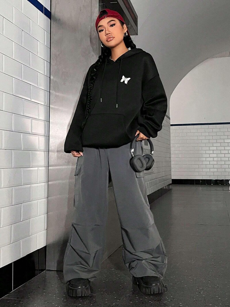 Dámska mikina s kapucňou Tri motýle Harajuku Fleece s kapucňou, módna mikina s okrúhlym výstrihom, jesenná nadrozmerná streetwearová mikina pre ženy