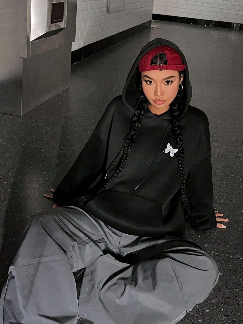 Dámska mikina s kapucňou Tri motýle Harajuku Fleece s kapucňou, módna mikina s okrúhlym výstrihom, jesenná nadrozmerná streetwearová mikina pre ženy