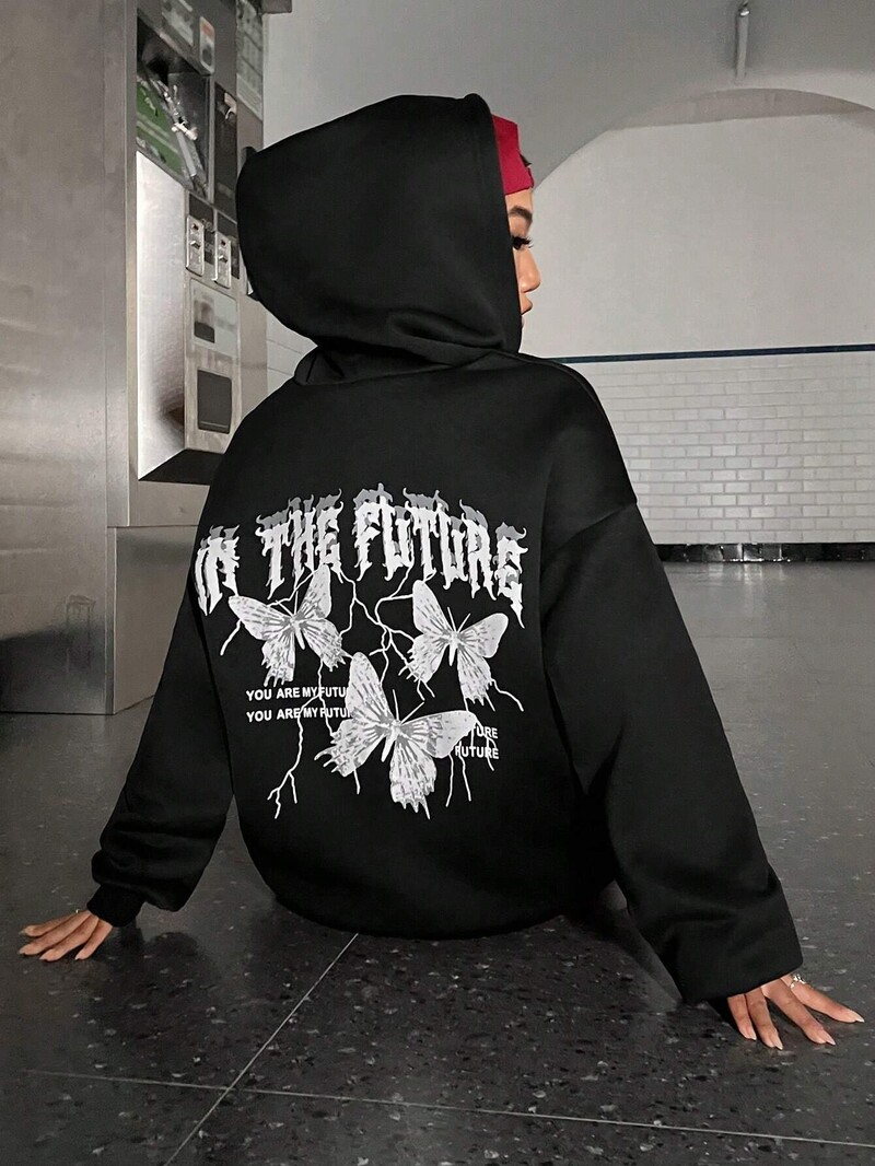 Dámska mikina s kapucňou Tri motýle Harajuku Fleece s kapucňou, módna mikina s okrúhlym výstrihom, jesenná nadrozmerná streetwearová mikina pre ženy