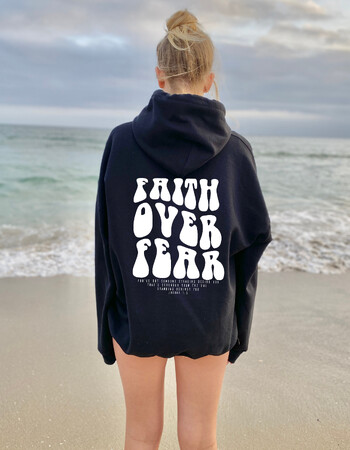 Faith Over Fear Simple Art Letter Design Women Hoodie Хип-хоп поларени дрехи Удобни есенни улични дрехи с джобни спортни горнища