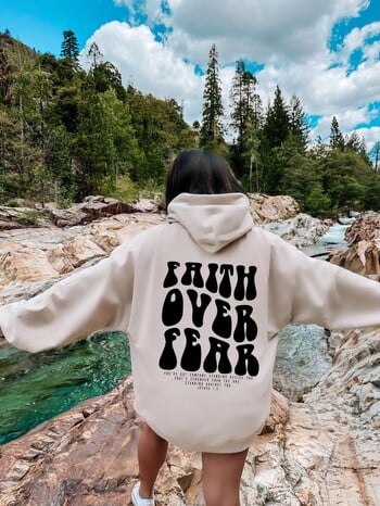 Faith Over Fear Simple Art Letter Design Women Hoodie Хип-хоп поларени дрехи Удобни есенни улични дрехи с джобни спортни горнища