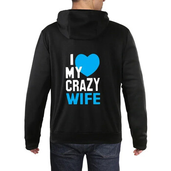 Жени Мъже Любители Суичър Любители Двойки I LOVE MY CRAZY HUSBAND I LOVE MY CRAZY WIFE Двойка Качулки Коледа