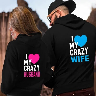 Femei Bărbați Iubitori Hanorac Iubiți Cuplu I LOVE MY CRAZY HUSBAND I LOVE MY CRAZY WFE Cuplu Hoodie Crăciun