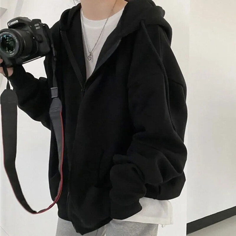 Ženske jednobojne majice s kapuljačom Kaput Harajuku Basic Dugi rukavi Proljeće Jesen Opuštene ležerne velike majice s patentnim zatvaračem Jakna s džepom