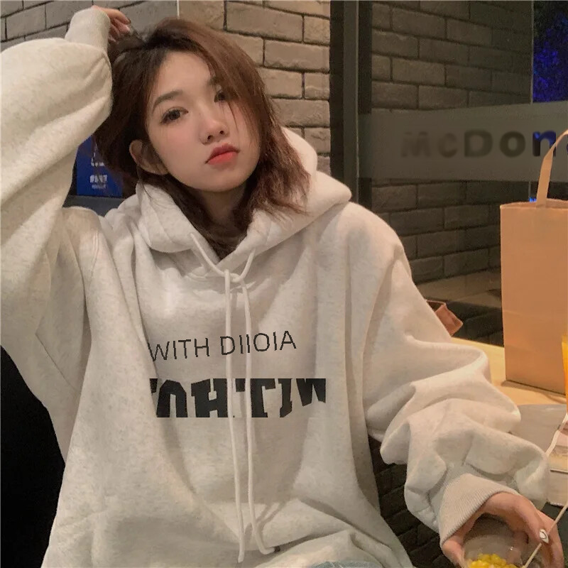 Pavasara rudens Ziemas flīsa džemperis sieviešu džemperis ar brīvu burtu apdruku, top studentu pāra virsdrēbes ikdienas korejiešu stilā