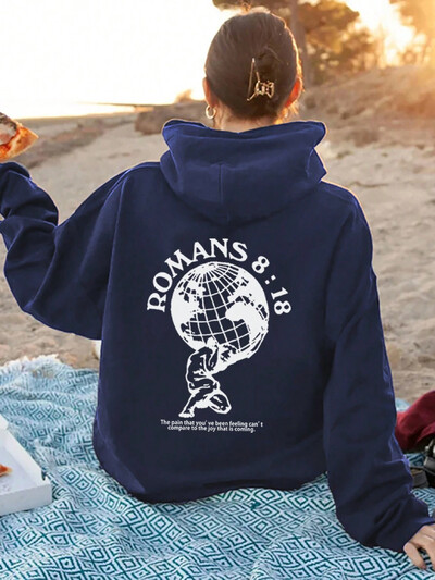 Široka majica s kapuljačom Solid Earth Printa za slobodno vrijeme Ženska modna ulična majica s kapuljačom na otvorenom, dugih rukava 11