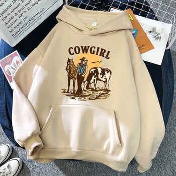 The Cowgirl And Her Cow And Horse Live In The West Hoody Woman Hip Hop Street Суичъри Crewneck Pocket Dreshes Loose Pullover