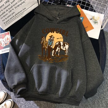 The Cowgirl And Her Cow And Horse Live In The West Hoody Woman Hip Hop Street Суичъри Crewneck Pocket Dreshes Loose Pullover