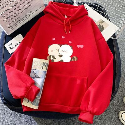 Raton drăguț cu imprimare grafică Hanorac cu inimă îmbrățișată cu imprimare grafică pentru iarnă fleece Pulovere confortabile moi cu glugă