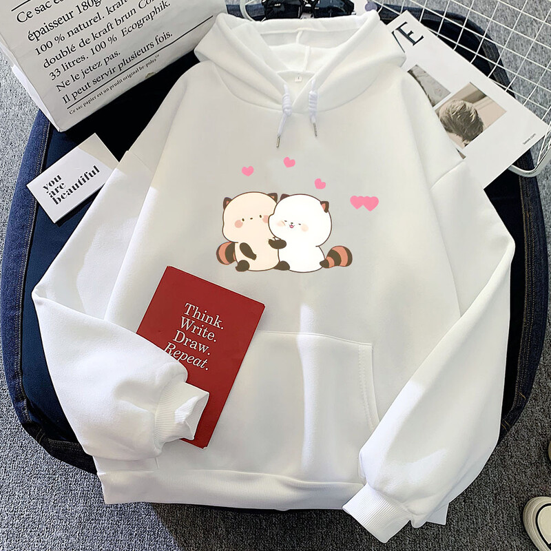 Raton drăguț cu imprimare grafică Hanorac cu inimă îmbrățișată cu imprimare grafică pentru iarnă fleece Pulovere confortabile moi cu glugă