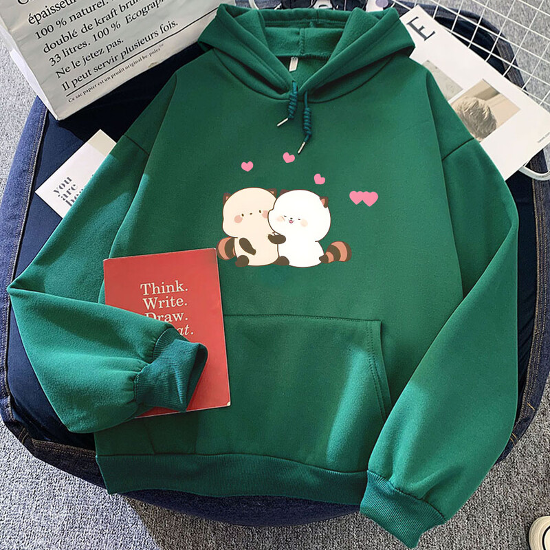 Raton drăguț cu imprimare grafică Hanorac cu inimă îmbrățișată cu imprimare grafică pentru iarnă fleece Pulovere confortabile moi cu glugă