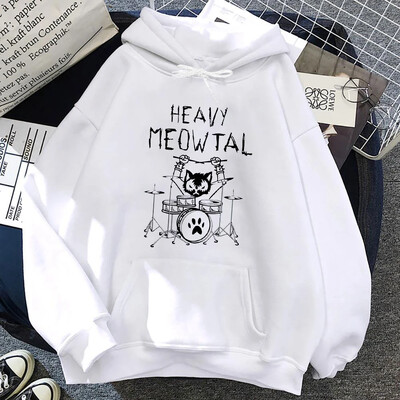 Heavy Meowtal Cat Metal Music Графични суичъри с качулка Дамски идеи за подарък Смешно улично облекло за собственик на домашни любимци Най-новите печатни модни дамски горнища