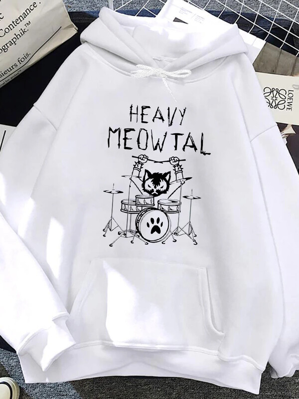 Heavy Meowtal Cat Metal Glazbene grafičke majice s kapuljačom Ženske ideje za dar Smiješne ulične odjeće za vlasnike kućnih ljubimaca Najnovije tiskane modne ženske majice