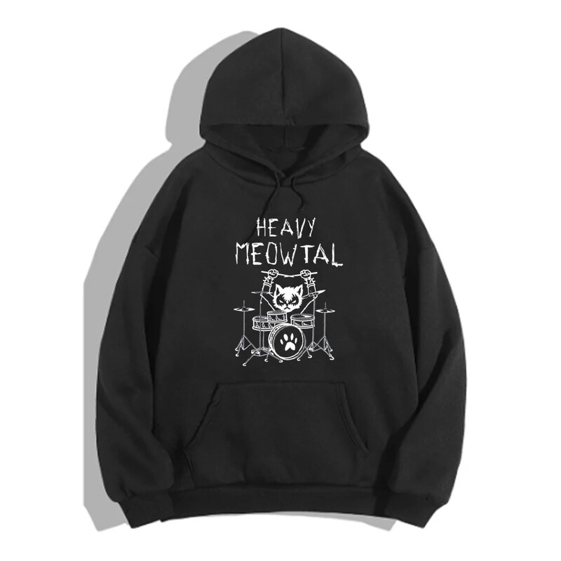 Heavy Meowtal Cat Metal Glazbene grafičke majice s kapuljačom Ženske ideje za dar Smiješne ulične odjeće za vlasnike kućnih ljubimaca Najnovije tiskane modne ženske majice