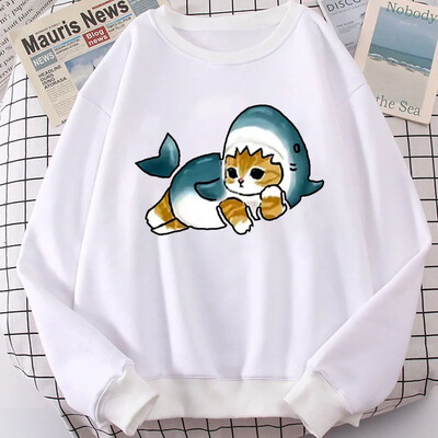 Sieviešu T-krekls Jauki haizivs kaķu krekliņi Sieviešu smieklīgi multfilmas Harajuku grafisks džemperis Ulzzang 90. gadu modes estētiskais tops