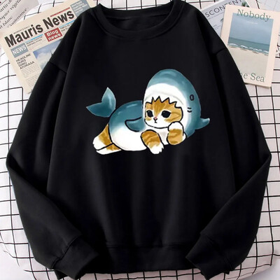 Sieviešu T-krekls Jauki haizivs kaķu krekliņi Sieviešu smieklīgi multfilmas Harajuku grafisks džemperis Ulzzang 90. gadu modes estētiskais tops