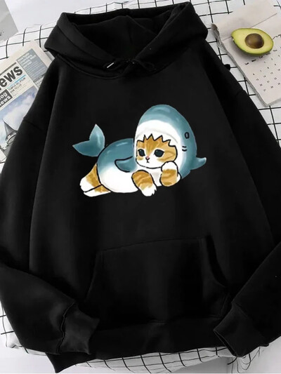 Sieviešu T-krekls Jauki haizivs kaķu krekliņi Sieviešu smieklīgi multfilmas Harajuku grafisks džemperis Ulzzang 90. gadu modes estētiskais tops