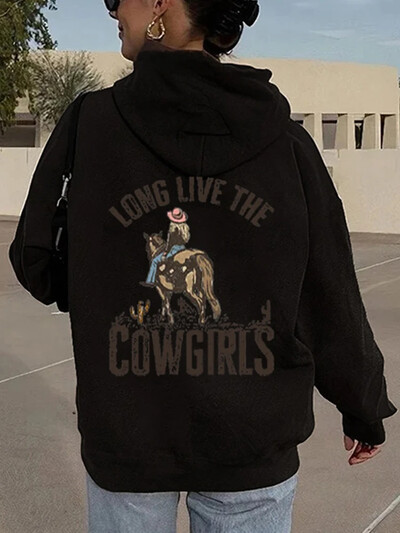 Long Live Cowgirls Hanorac Western Desert Hanorac Vintage Cactus Cowgirl Pulover Wild West Country Girl Trendy