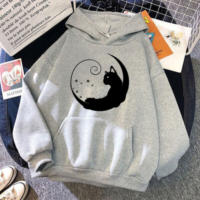 New Moon Cat nyomtatási pulóverek Uniszex Harajuku Hip Hop Streetwear Alkalmi pulóver férfiaknak és nőknek (48 órán belül kiszállítás)