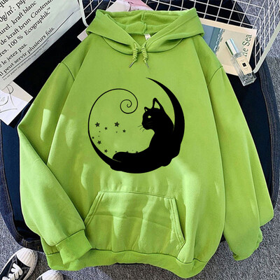 New Moon Cat nyomtatási pulóverek Uniszex Harajuku Hip Hop Streetwear Alkalmi pulóver férfiaknak és nőknek (48 órán belül kiszállítás)