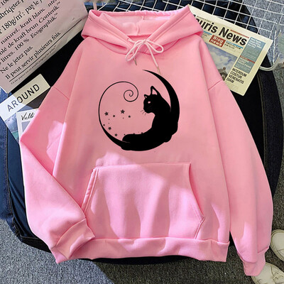 New Moon Cat nyomtatási pulóverek Uniszex Harajuku Hip Hop Streetwear Alkalmi pulóver férfiaknak és nőknek (48 órán belül kiszállítás)