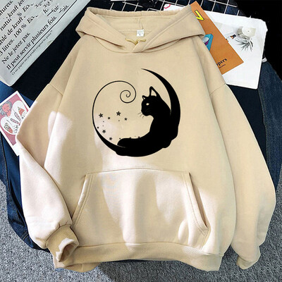 New Moon Cat nyomtatási pulóverek Uniszex Harajuku Hip Hop Streetwear Alkalmi pulóver férfiaknak és nőknek (48 órán belül kiszállítás)