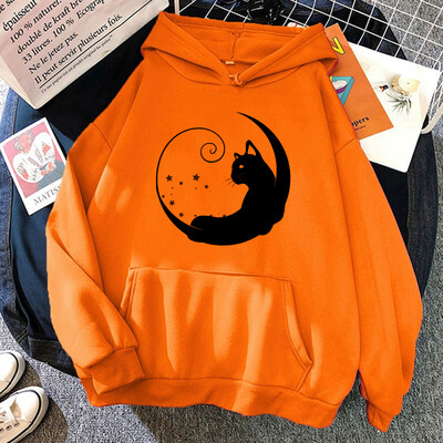 New Moon Cat nyomtatási pulóverek Uniszex Harajuku Hip Hop Streetwear Alkalmi pulóver férfiaknak és nőknek (48 órán belül kiszállítás)