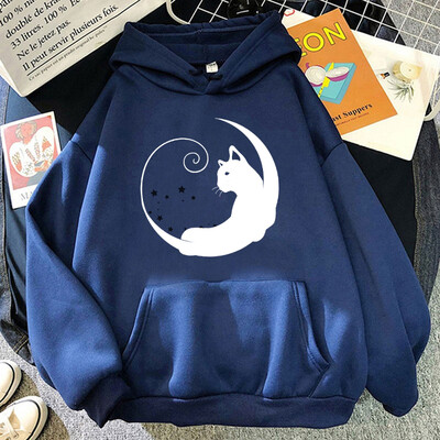 New Moon Cat nyomtatási pulóverek Uniszex Harajuku Hip Hop Streetwear Alkalmi pulóver férfiaknak és nőknek (48 órán belül kiszállítás)