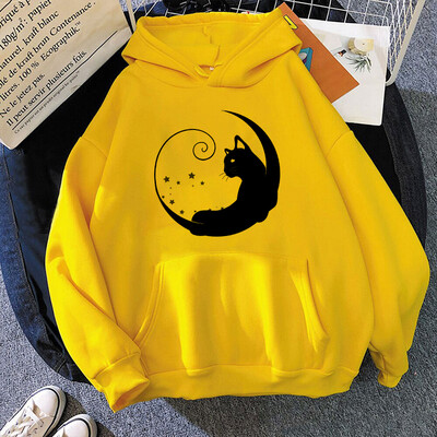 New Moon Cat nyomtatási pulóverek Uniszex Harajuku Hip Hop Streetwear Alkalmi pulóver férfiaknak és nőknek (48 órán belül kiszállítás)
