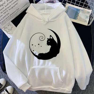 New Moon Cat nyomtatási pulóverek Uniszex Harajuku Hip Hop Streetwear Alkalmi pulóver férfiaknak és nőknek (48 órán belül kiszállítás)