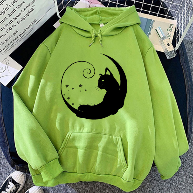 New Moon Cat nyomtatási pulóverek Uniszex Harajuku Hip Hop Streetwear Alkalmi pulóver férfiaknak és nőknek (48 órán belül kiszállítás)
