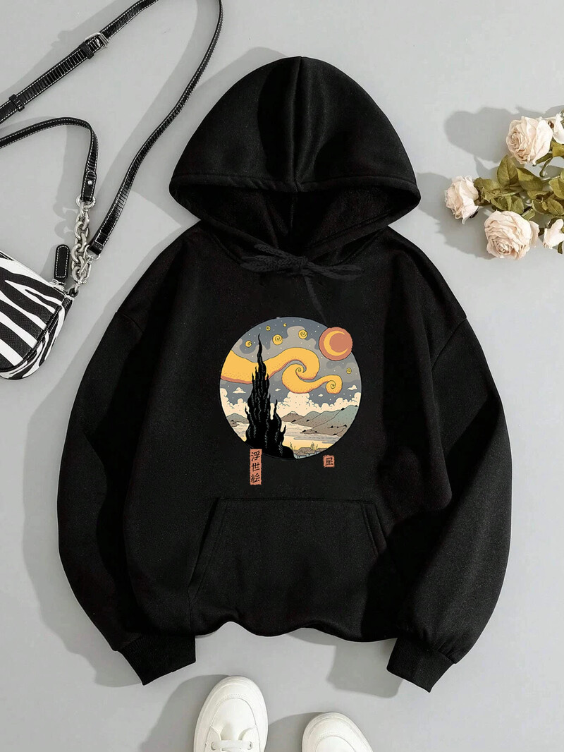 Ženska majica s kapuljačom s printom Starry Night Moderan i udoban Jesenski vuneni sweatshirt Ležerna topla majica s kapuljačom