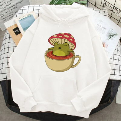 Hanorace cu ciuperci broaște drăguță pentru femei, harajuku amuzant, toamnă iarnă, pentru femei, fleece lângă, hanorace grafice Y2K, îmbrăcăminte pentru femei