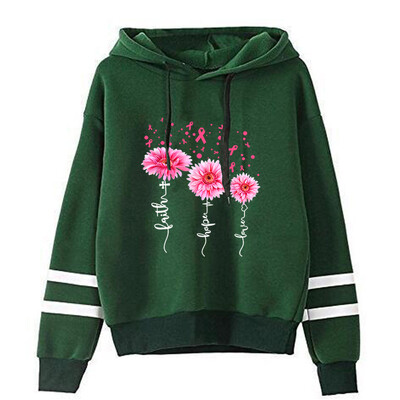 Toamnă Iarnă Casual Cancer de sân Litere Imprimate Hanorace Culoare uni Manecă lungă Pulovere cu glugă Hanorace Plus Size