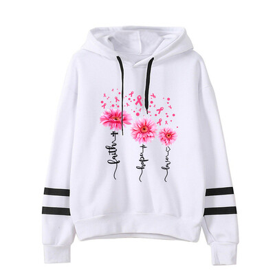 Toamnă Iarnă Casual Cancer de sân Litere Imprimate Hanorace Culoare uni Manecă lungă Pulovere cu glugă Hanorace Plus Size