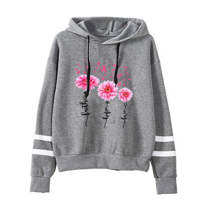 Toamnă Iarnă Casual Cancer de sân Litere Imprimate Hanorace Culoare uni Manecă lungă Pulovere cu glugă Hanorace Plus Size