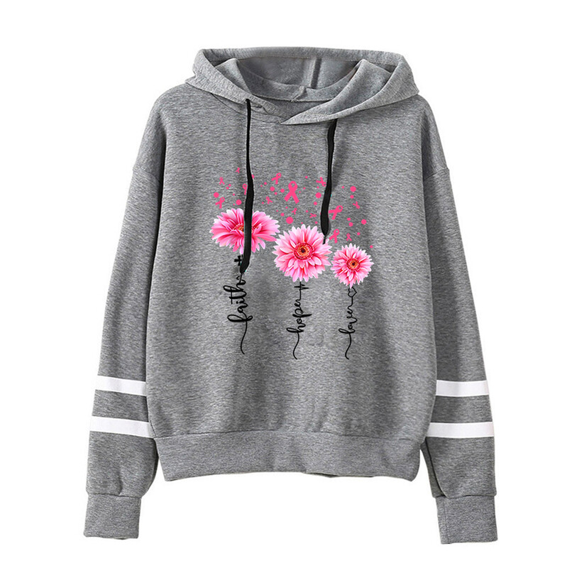 Toamnă Iarnă Casual Cancer de sân Litere Imprimate Hanorace Culoare uni Manecă lungă Pulovere cu glugă Hanorace Plus Size