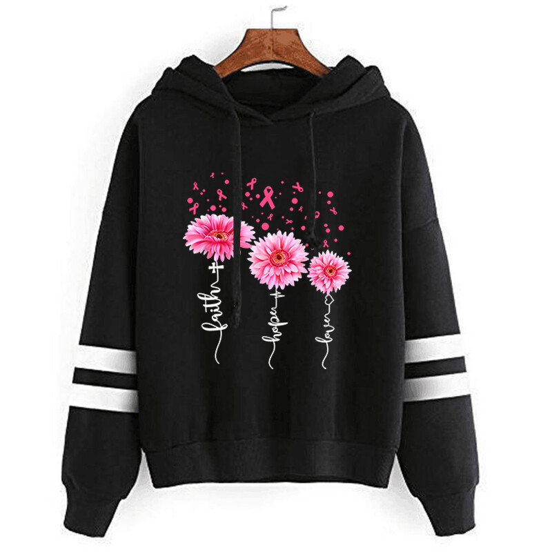 Toamnă Iarnă Casual Cancer de sân Litere Imprimate Hanorace Culoare uni Manecă lungă Pulovere cu glugă Hanorace Plus Size