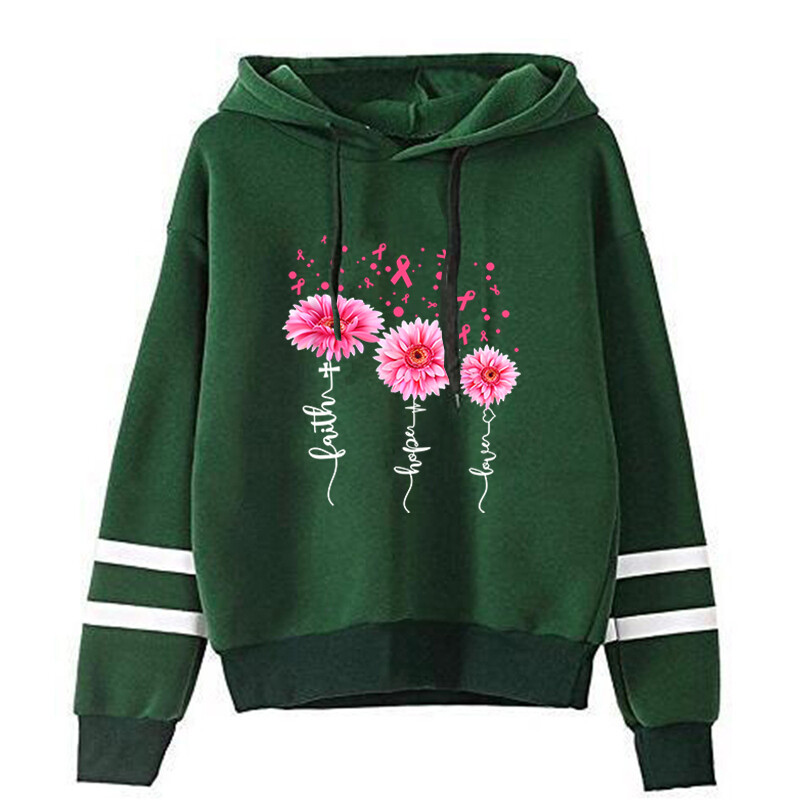 Toamnă Iarnă Casual Cancer de sân Litere Imprimate Hanorace Culoare uni Manecă lungă Pulovere cu glugă Hanorace Plus Size