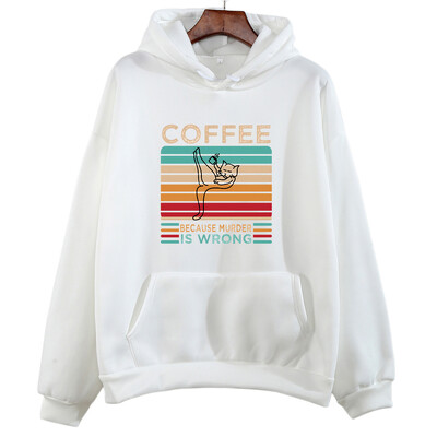 Kávé, mert a gyilkosság helytelen Pulcsi Rajzfilm Macska Grafikus nyomtatott pulóverek Női Alkalmi Esztétikus Pulóverek Kapucnis polár felső