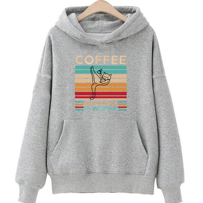 Kávé, mert a gyilkosság helytelen Pulcsi Rajzfilm Macska Grafikus nyomtatott pulóverek Női Alkalmi Esztétikus Pulóverek Kapucnis polár felső