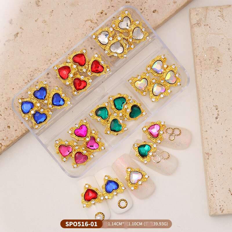 Cross-border New 6 Mesh Mixed Alloy Crystals Nail Jewelry Love Star Moon Butterfly Nail Accessories Accessories