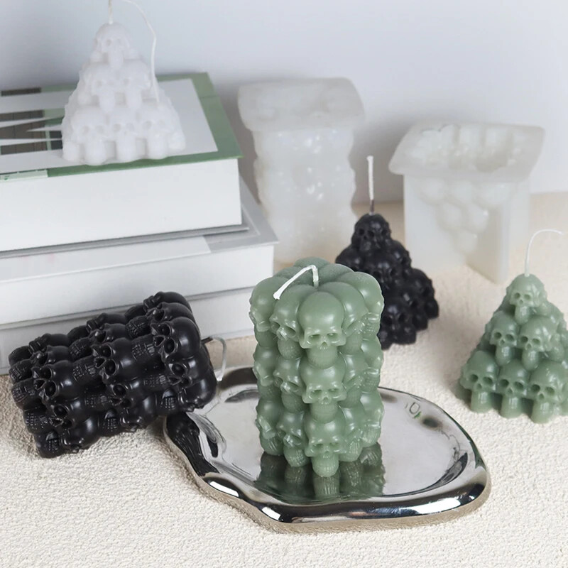 Coloana craniului stivuit Matrite de lumanari din silicon Craniu 3D Craniu Craniu Craniu Craniu Craniu Craniu Craniu Artizanat Turnare Ciment Turnare DIY Sapun